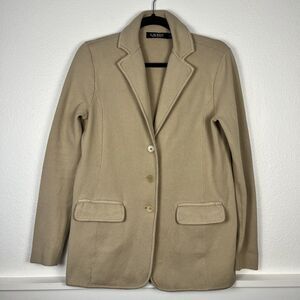 Lauren Ralph Lauren Knit Blazer Womens Medium Beige Jacket Cotton Blend Sweater
